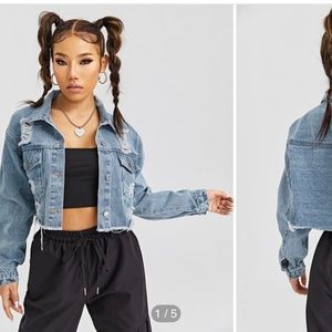 Ripped cropped denim jacket